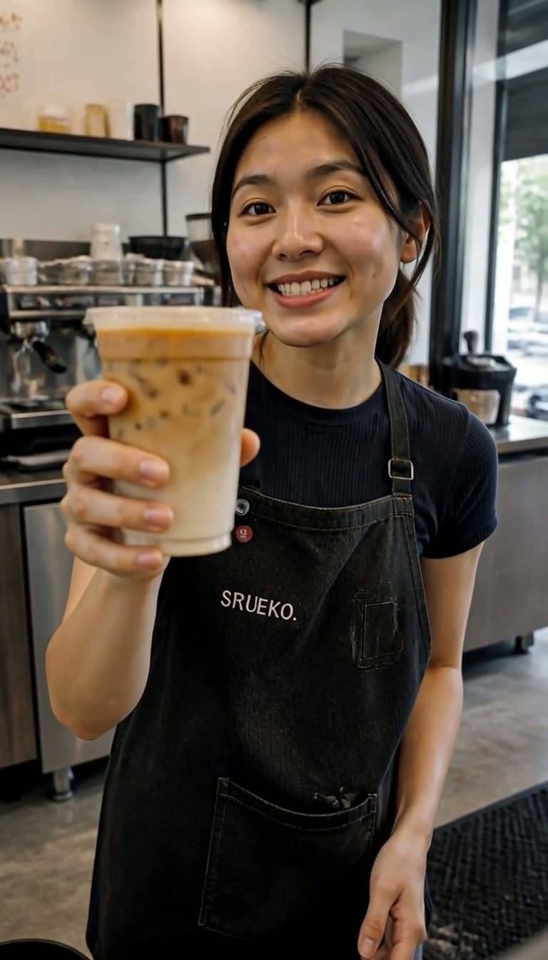 Barista Menu Push — AI generated 9:16 film frame