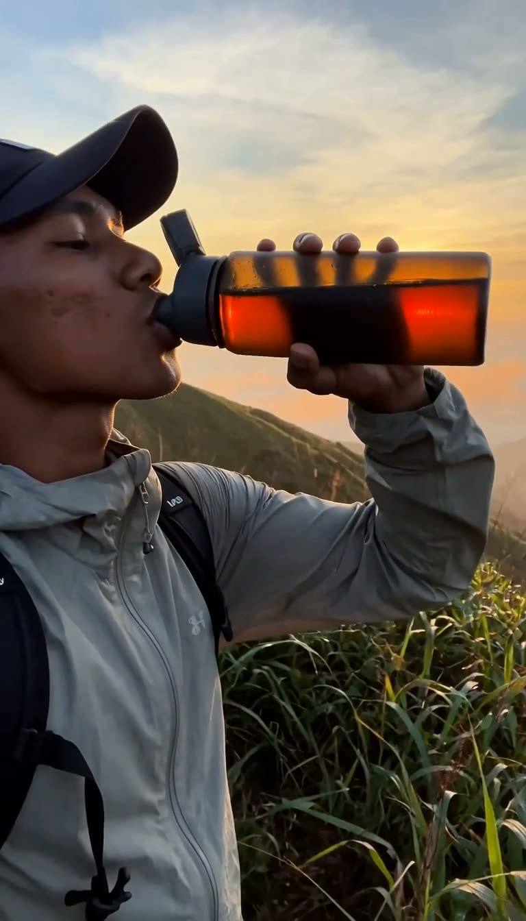 Sunrise Trek — Insulated Bottle Test — AI generated 9:16 film frame