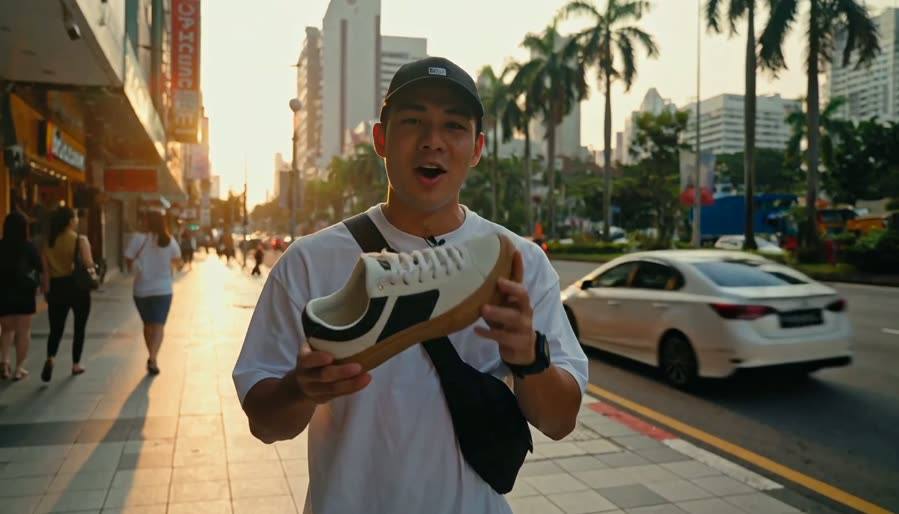 Local Canvas Sneaker — Street Walkthrough — AI generated 16:9 film frame