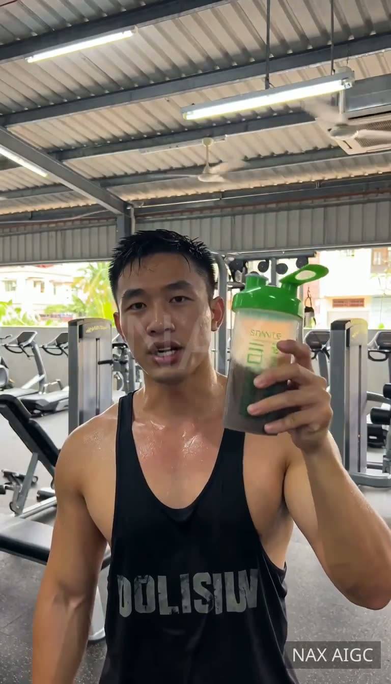 Morning Gym — Protein Shake Check — AI generated 9:16 film frame