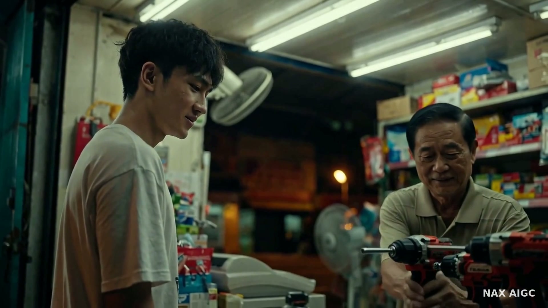 Kedai Hardware — Cukup Untuk Rumah — AI generated 16:9 film frame