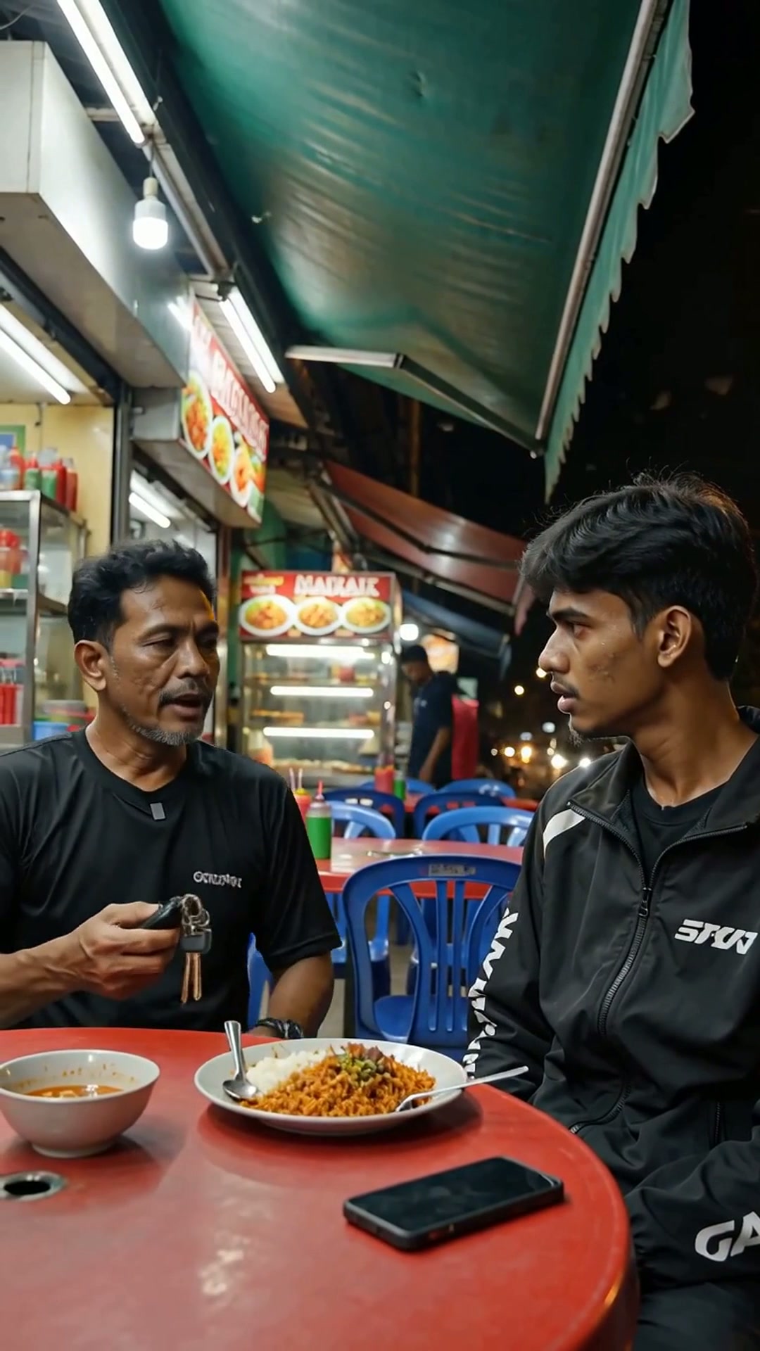 Ambil, Kau Kerja Pagi — Mamak Malam — AI generated 9:16 film frame