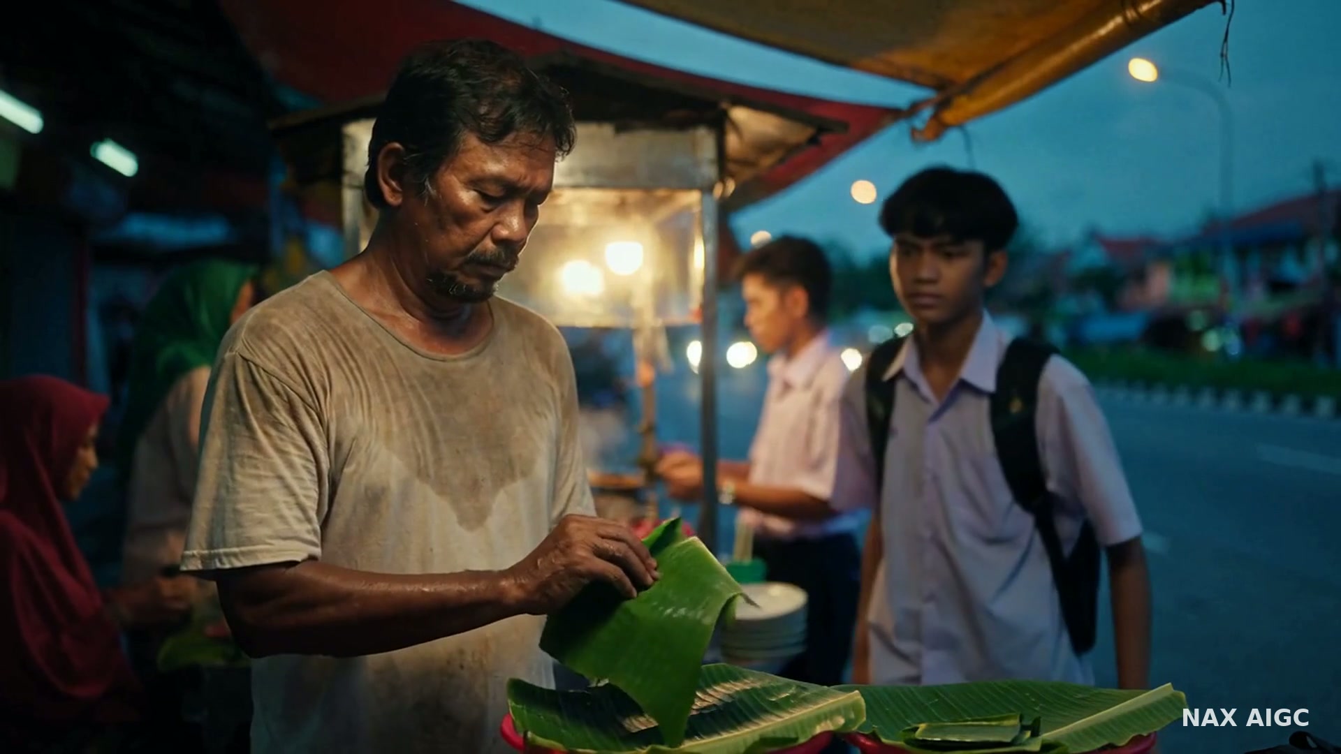 Pagi Ayah — Nasi Lemak Sebelum Sekolah — AI generated 16:9 film frame