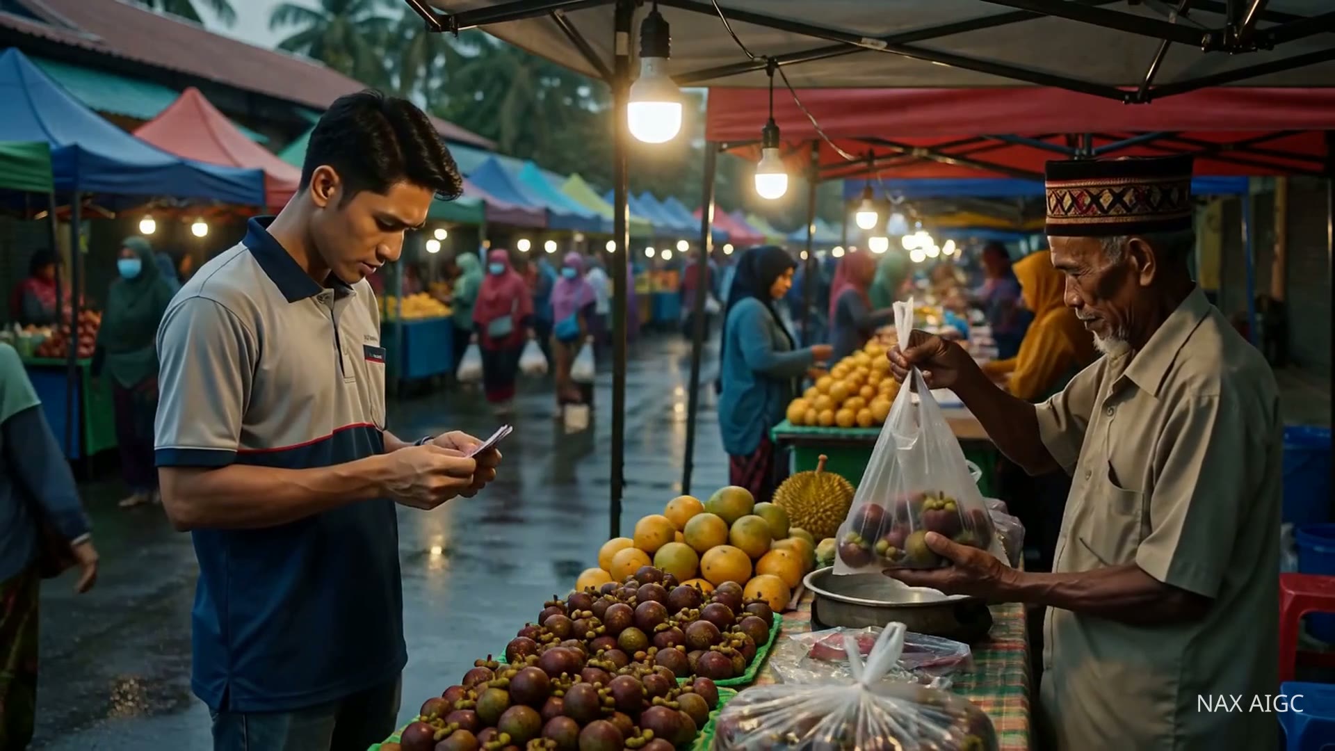 Dua Biji Lebih — Pasar Malam — AI generated 16:9 film frame