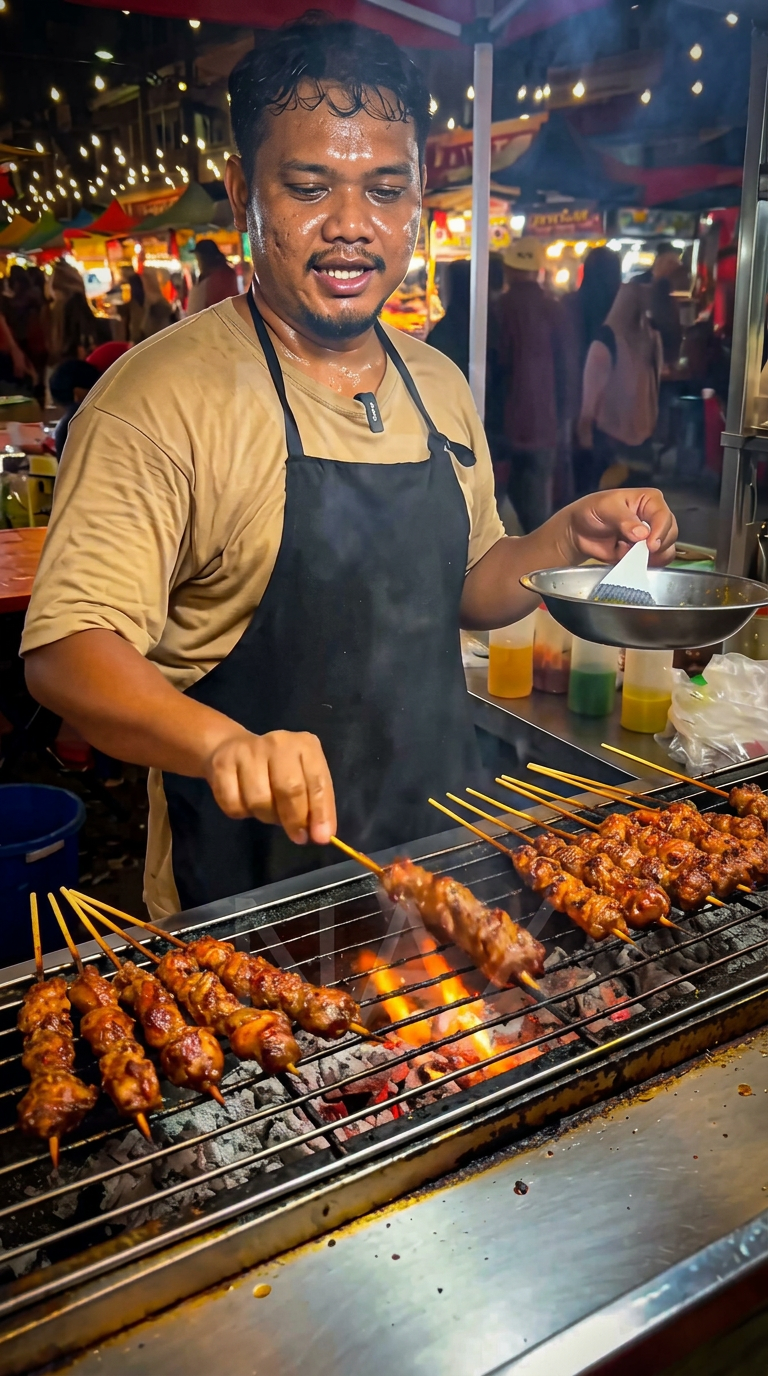 Satay Stall — Charcoal Grill Pitch — AI generated 9:16 film frame