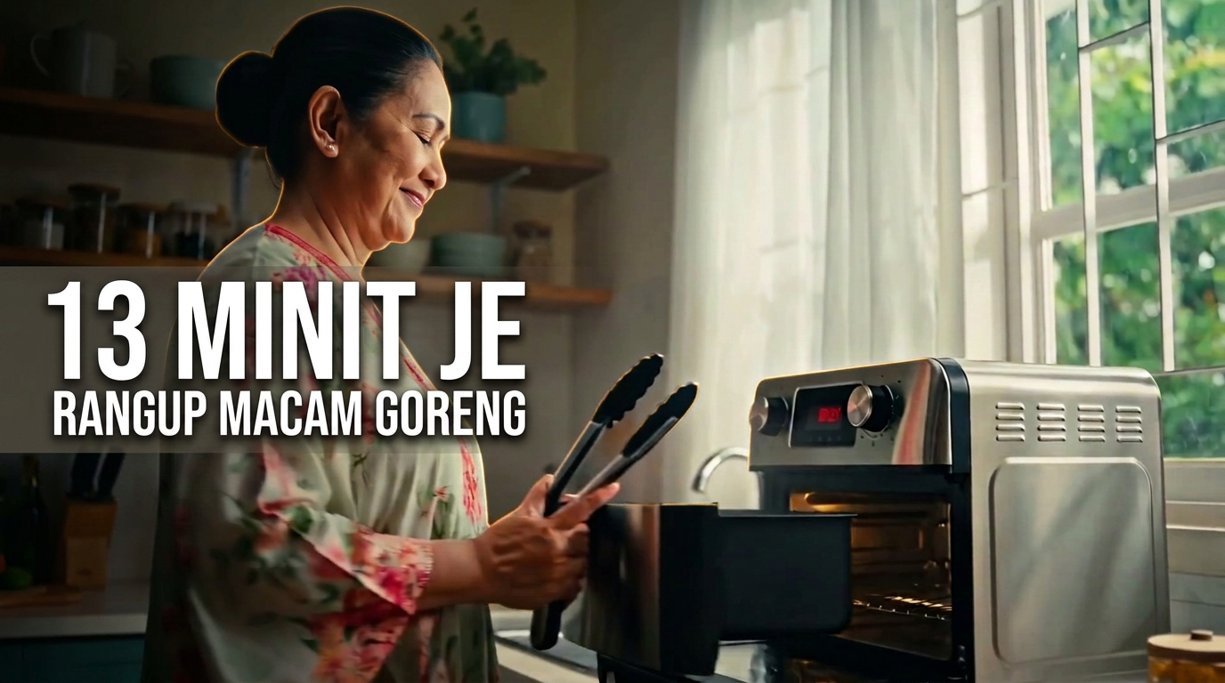 Air Fryer Oven — Tiga Belas Minit — AI generated 16:9 film frame