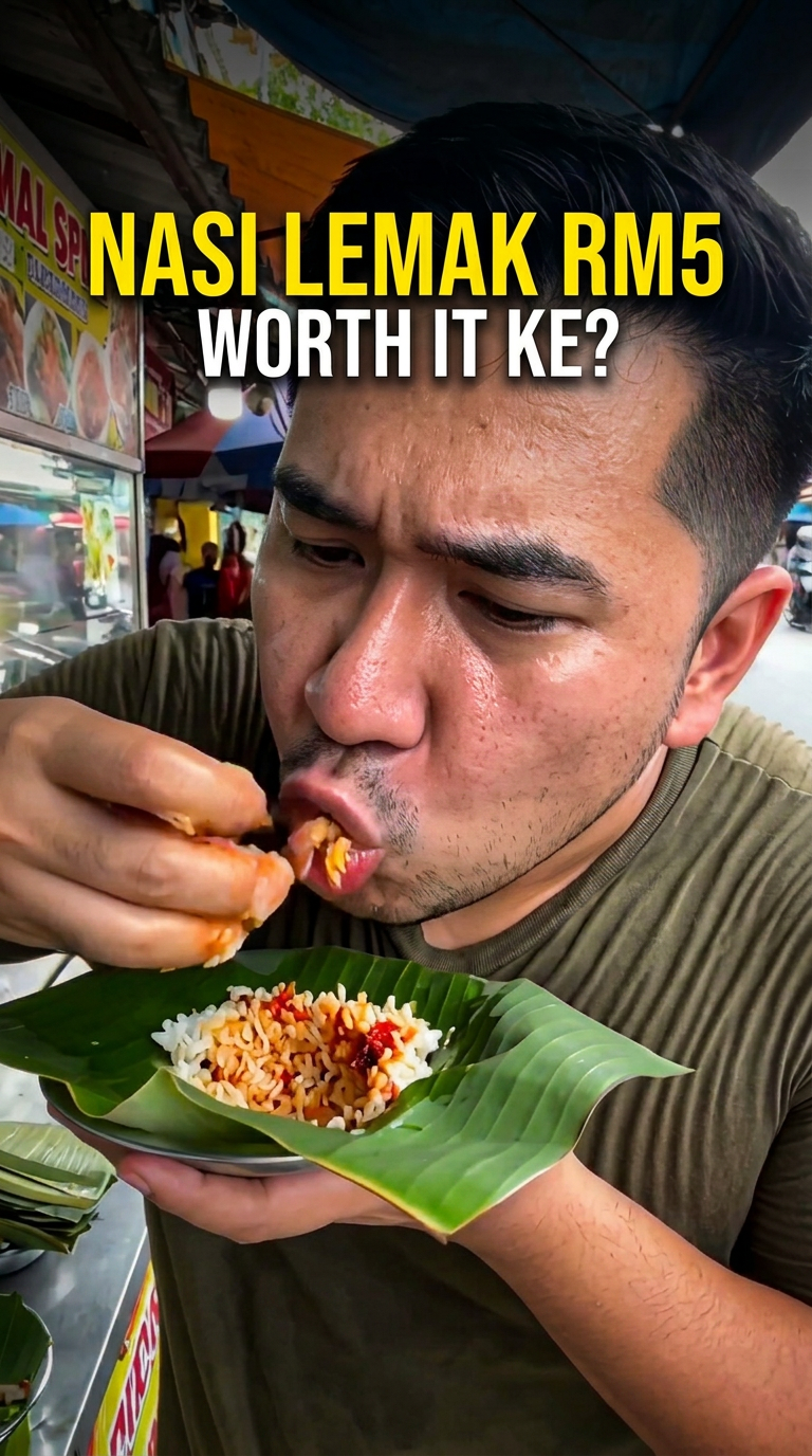 Nasi Lemak Food Vlog — Morning Stall Run — AI generated 9:16 film frame