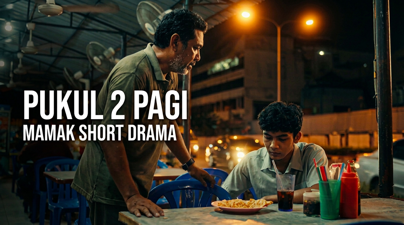 Mamak Table — Ayah & Anak — AI generated 16:9 film frame