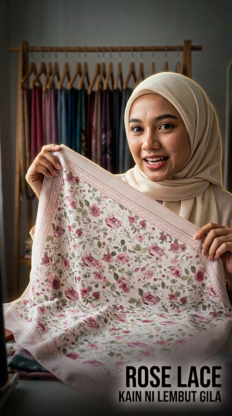 Tudung Close-Up — Rose Lace Design (9:16) — AI generated 9:16 film frame